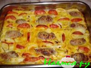 Запеканка с мясными рулетами