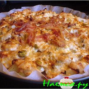 Запеканка рыбная с козьим сыром, под "беконовой сеткой" Запеканка рыбная с козьим сыром, под "беконовой сеткой"