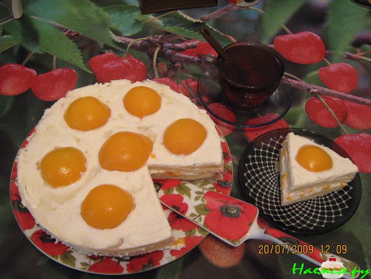Торт 'Яичница' с персиками
