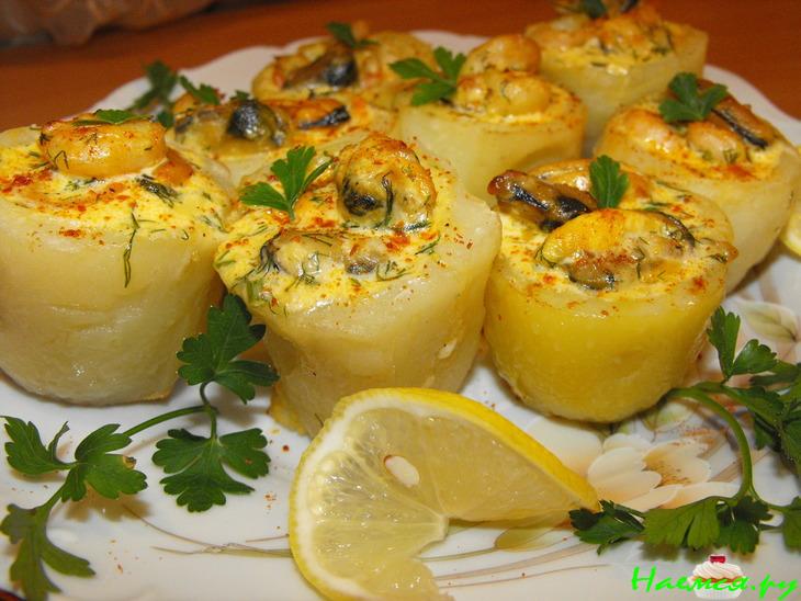 Картофельные стаканчики с морепродуктами Картофельные стаканчики с морепродуктами