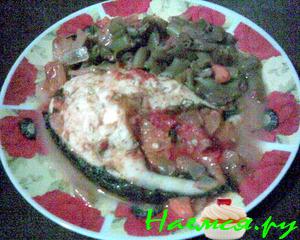 Зубатка со спаржевой фасолью