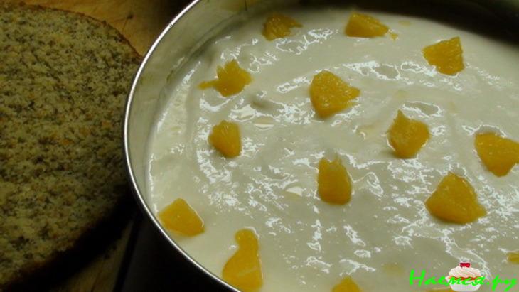 Торт «Апельсиновый» с твороженным суфле и миндально-цитрусовым бисквитом без муки  