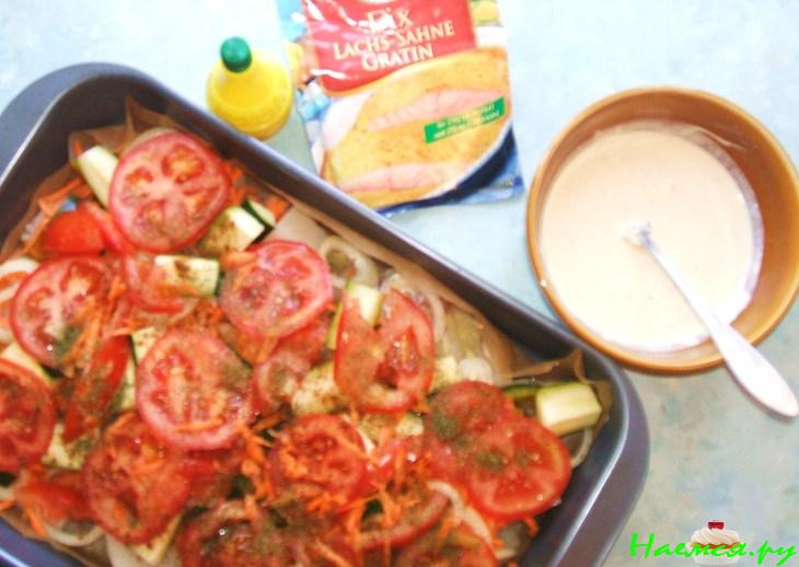 Рыба с овощами и сыром