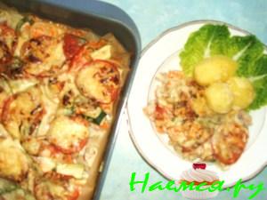 Рыба с овощами и сыром