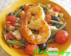 Рыбное чудо с овощами и креветками