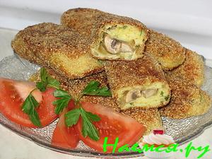 Картофельные палочки в сухарях с грибной начинкой Картофельные палочки в сухарях с грибной начинкой