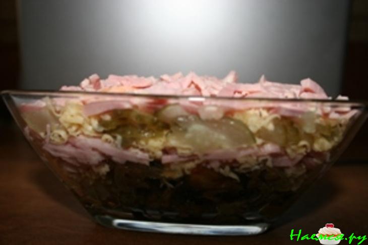 Горячий салат с ветчиной и шампиньонами Горячий салат с ветчиной и шампиньонами