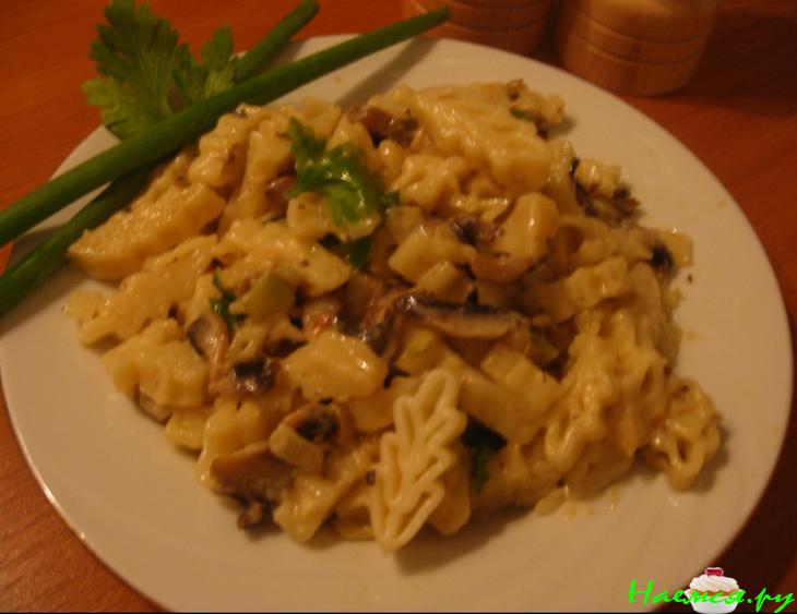 Макароны с грибами и маскарпоне в белом вине