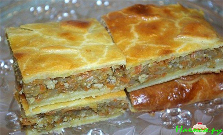 Сочный капустный пирог с куриным фаршем