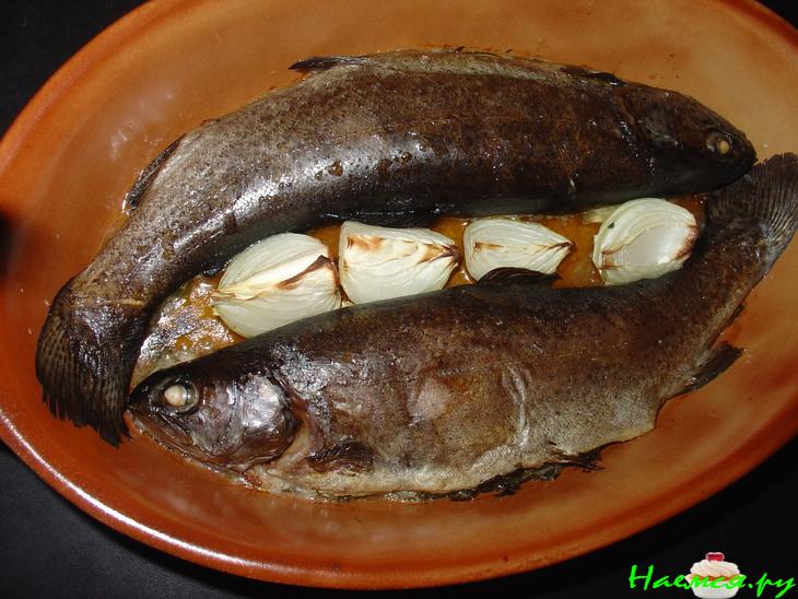 Радужная форель, запеченная с брынзой и щавелем