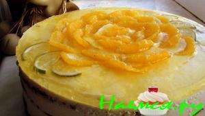 Торт «Апельсиновый» с твороженным суфле и миндально-цитрусовым бисквитом без муки  