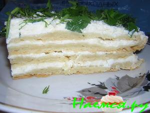 Торт закусочный с творожным кремом на ужин