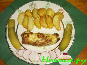 Мясные рулетики с ветчиной и грибами