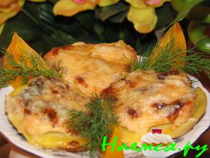 Картофельные лодочки с мясом и сыром