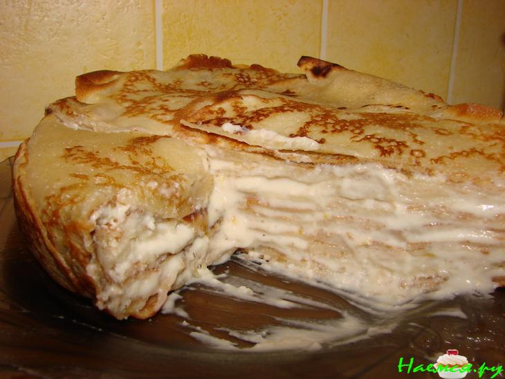 Простой Блинчатый торт с творогом