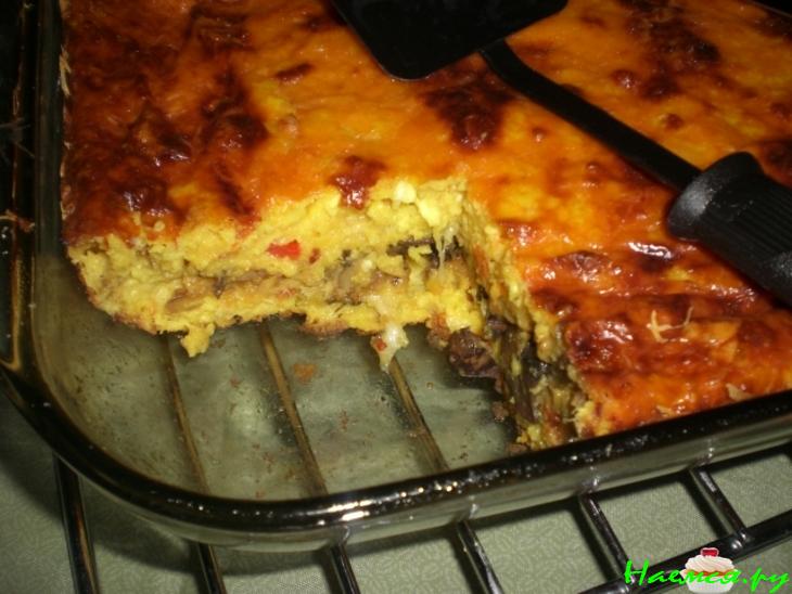 Сырно-рыбно-грибная запеканка