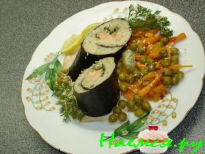 Рулет из Морского языка (Камбалы) с лососем