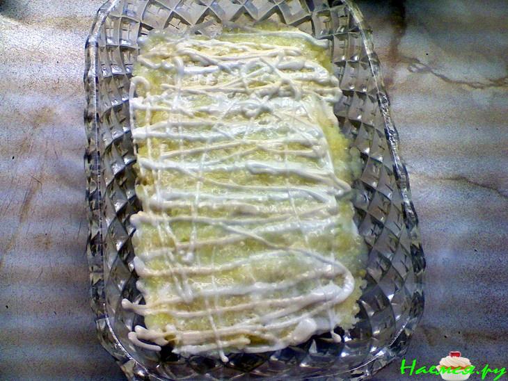 Слоёный салатик с вареной курочкой