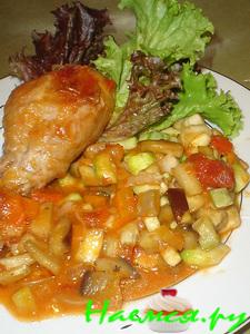 Цыпленок в вине с овощами