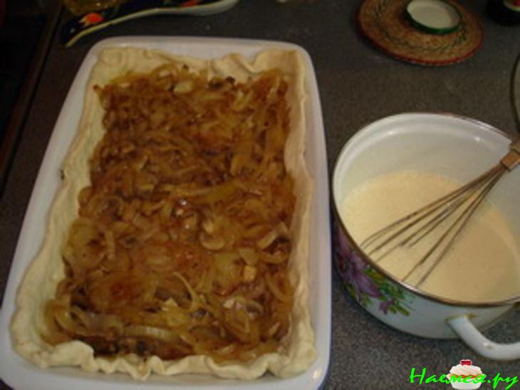 Пирог "Душа на распашку, лук с грибами"