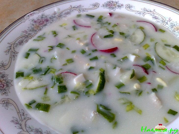 Окрошка на курином бульоне