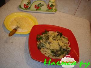 Спагетти под соусом из зеленого лука с мятой Спагетти под соусом из зеленого лука с мятой