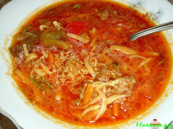 Острый суп с домашней лапшой