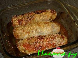 Куриные колбаски с печенью и грибами