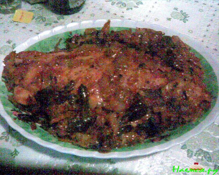 Пангасиус с капустой и грибами