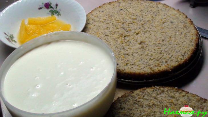 Торт «Апельсиновый» с твороженным суфле и миндально-цитрусовым бисквитом без муки  