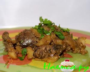 Куриная печень с яблоками в японском стиле Куриная печень с яблоками в японском стиле