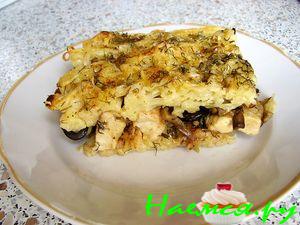 Лапша запеченная с курицей и грибами