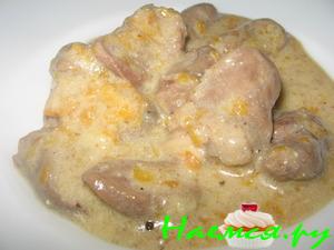 Куриные сердца в сметане