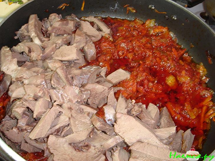 Рагу из сердца с домашней лапшой