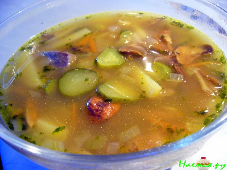 Рассольник с белыми грибами и печенью Рассольник с белыми грибами и печенью