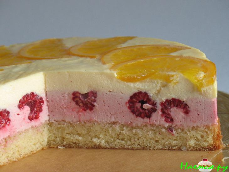 Торт с малиной и глазированными апельсинами «Солнышко для Иришки»