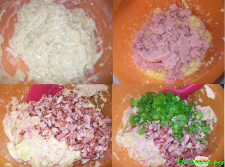 Необычные драники - котлеты с сыром, сосисками и беконом