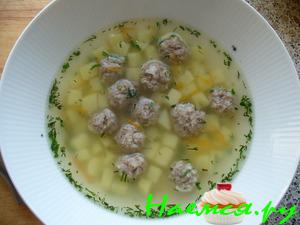 Суп с фрикадельками из смешанного фарша