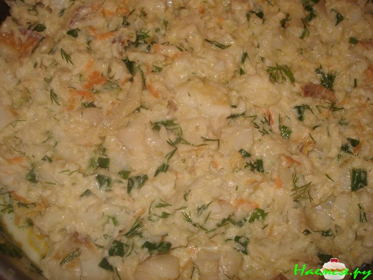 Рисовый пирог с морским языком под сырной корочкой