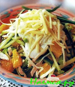 Салат из курицы с апельсинами и огурцом