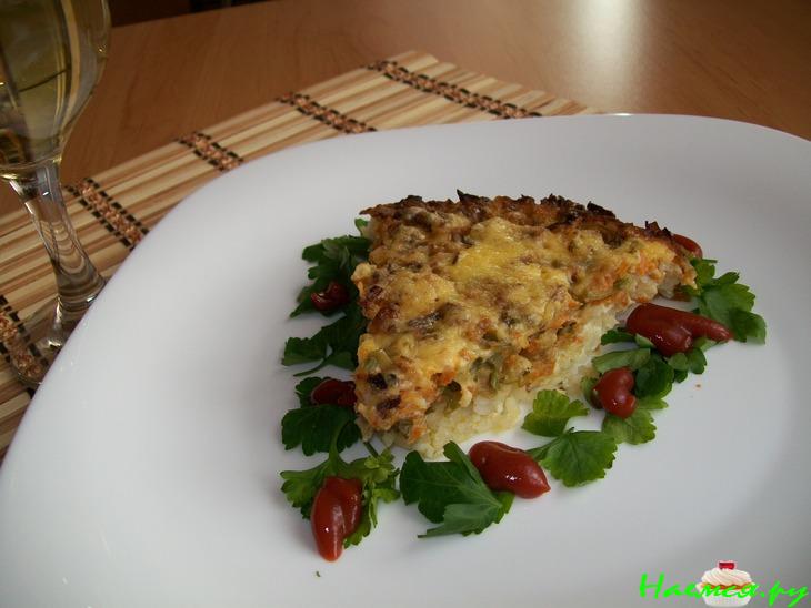 Рисово-рыбный пирог под сырной корочкой. Экспресс способ 