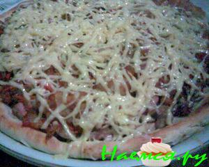 Двухслойный открытый пирог "Ассорти" по мотивам американской пиццы