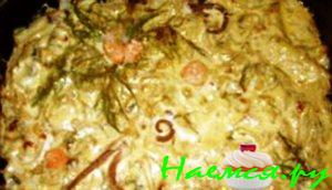 Запечённая рыба с картофелем и морепродуктами