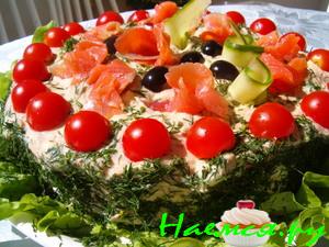 Бутербродный торт с рыбной начинкой