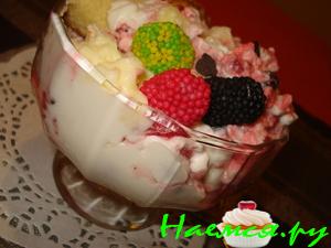 Крем-десерт с малиной