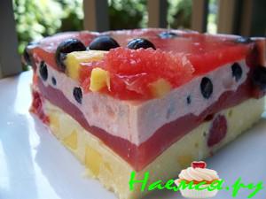 Желейно-творожно-фруктовый торт без выпечки