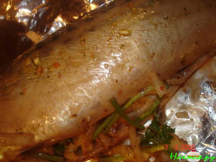 Скумбрия запеченная в фольге с мидиями