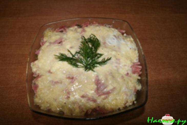 Горячий салат с ветчиной и шампиньонами Горячий салат с ветчиной и шампиньонами