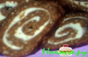 Пирожное без выпечки "Шоколадно-творожный рулет"