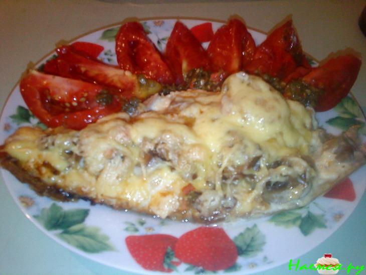 Скумбрия свежемороженая запечённая с грибами Скумбрия свежемороженая запечённая с грибами